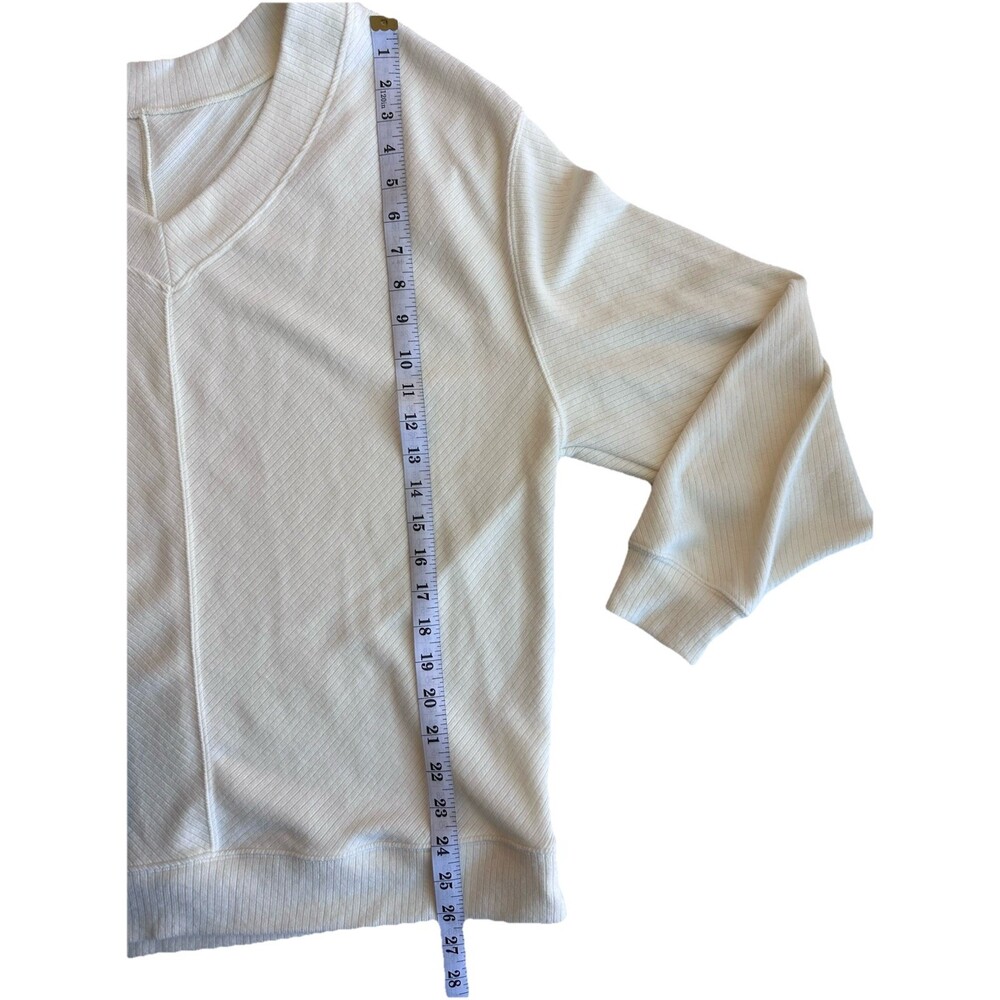 P.TULA Women's M Ribbed Knit V-Neck Pullover Sweater Ivory Long Sleeve - Picture 5 of 8
